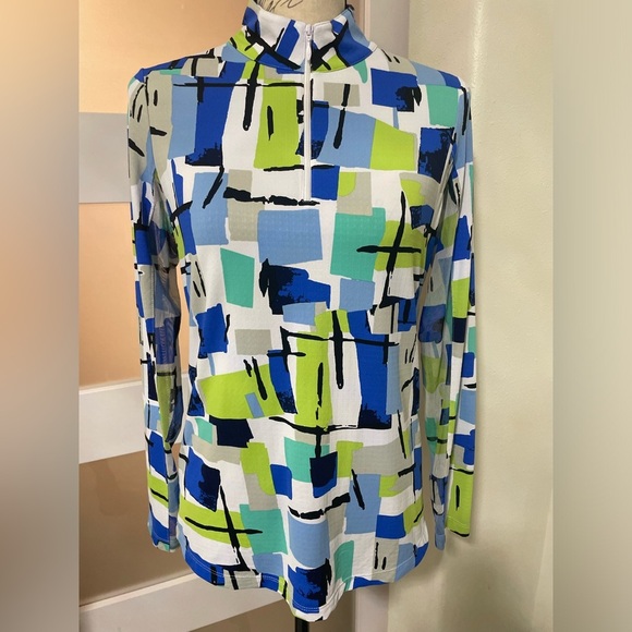 🍂❣️ IBKUL COLLAR - MONDRIAN BLUE long sleeve SZ Small EUC - Picture 3 of 8